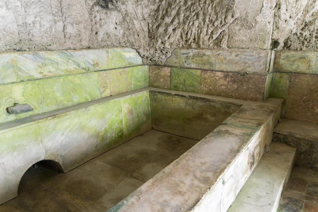Herculaneum Suburban Baths. October 2023. Looking towards north-east corner of hot plunge pool in original smaller caldarium. Photo courtesy of Johannes Eber.